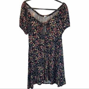 Love Fire M black floral BOHO off shoulder dress